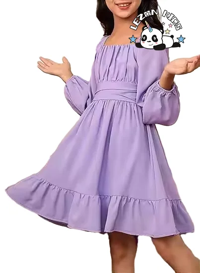LEZONKIDS - 2024 Hot Sale Long Sleeve Tie Back Dresses Tween Boho Off Shoulder Dress Size 6-15 Years for girls